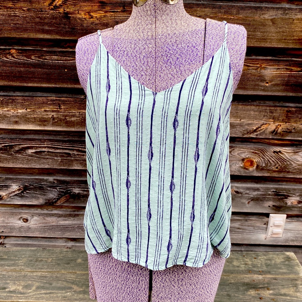 Final Touch Mint Green and Navy Striped Tank Top